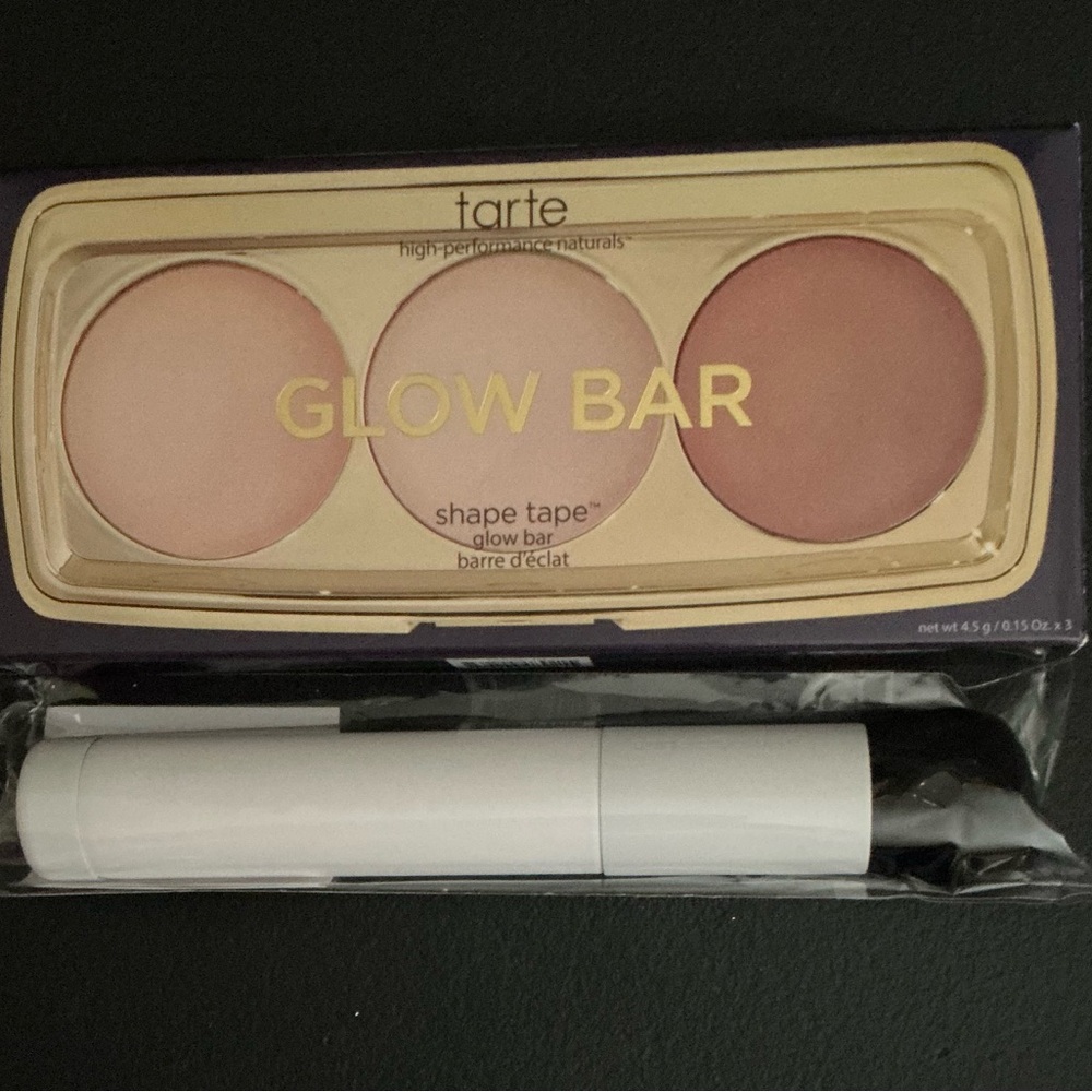 Tarte Shape Tape Glow Bar Palette + Brush, NEW Champagne Blur Bronze Glow Sunlit